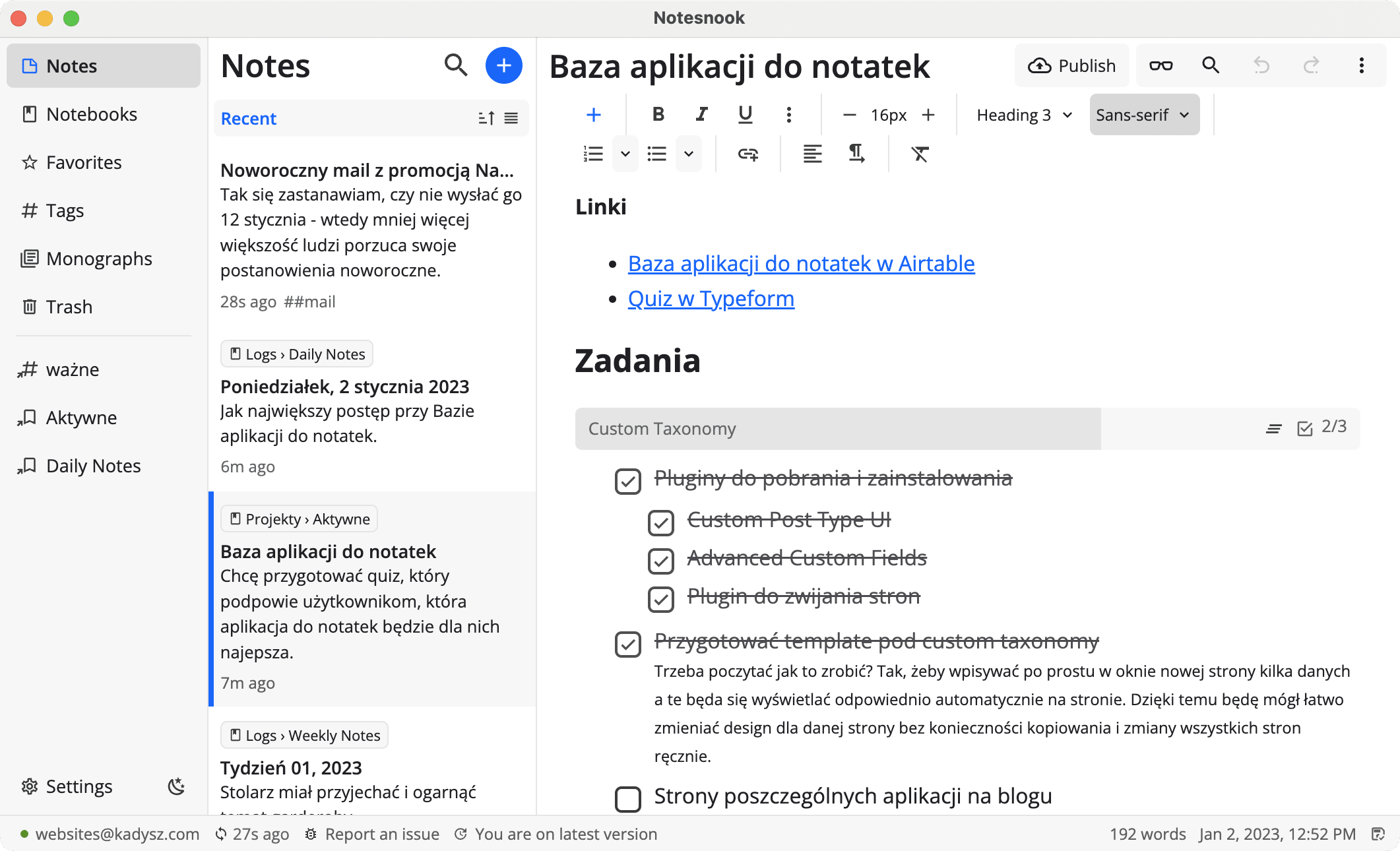 Zrzut ekranu aplikacji Notesnook